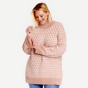 Knox Rose Womens Sweater Cable Knit
Mock Neck Ribbed Oversized Pink Peac…